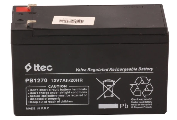 Ttec 12V 7AH-20HR Base Bakımsız Kuru Akü Alarm-Siren için Ups Uygun Değil 1,75 Kg ürün görseli 1