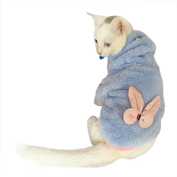 Softie Blue Bunny Kapsonlu Sweatshirt Kedi Süeteri Kedi Kıyafeti ürün görseli 1
