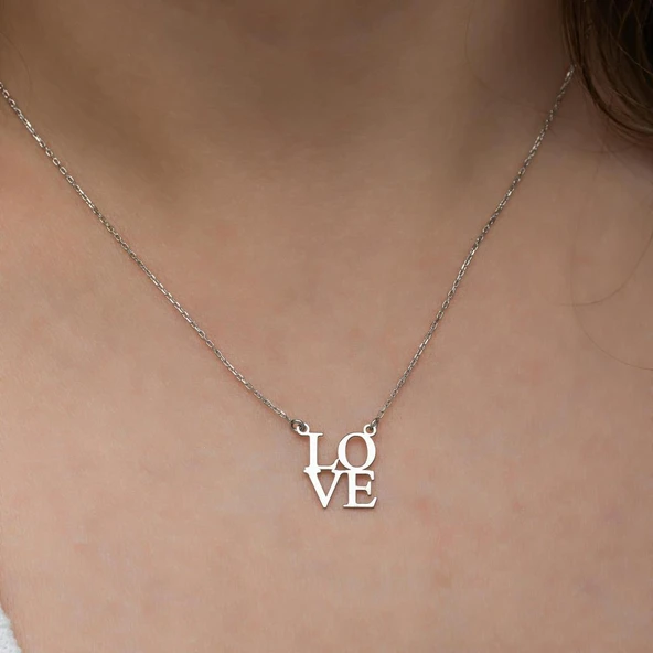Love Yazılı 925 Gümüş Kolye - Resim 2