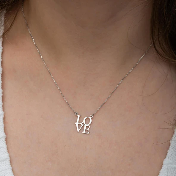Love Yazılı 925 Gümüş Kolye - Resim 3