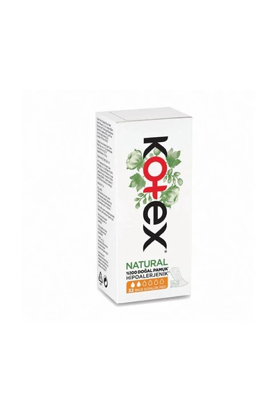 Kotex Natural Günlük Ped 32 Li Ince % 100 Doğal ürün görseli 1