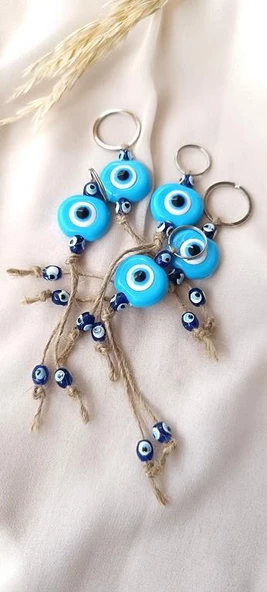 Nazar Boncuk Mavi Anahtarlık 5 Adet Kötü Göz Kovucu Nazar Hand Made Hasır Nazarlı Anahtarlık ürün görseli 1