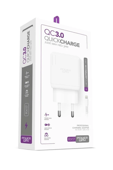 Powerway 3 Amper Lightning Qc 3.0 Şarj Aleti Rx17 ürün görseli 1