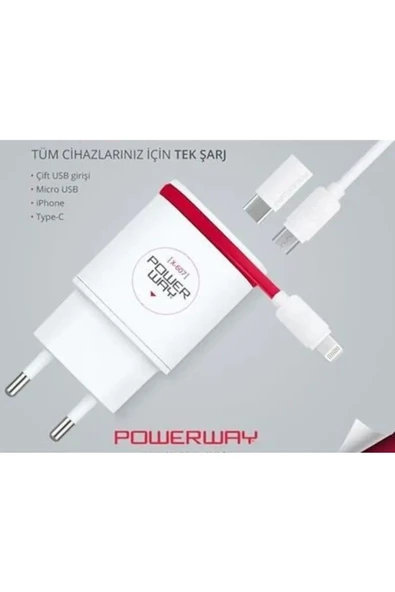 Powerway X-607 Type C-Micro-Lightning 3 İn 1 2.1 Amper Şarj Aleti ürün görseli 1
