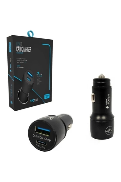 Powerway Araç Şarj Başlık Usb Type-C 3.1A Pd18W Cc-34 ürün görseli 1