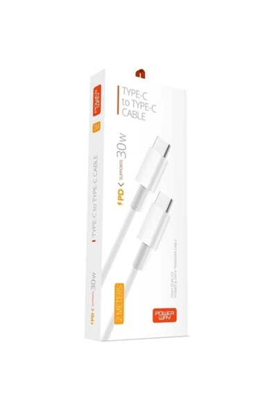 Powerway Type-C To Type-C Pd 30W 2 Metre Şarj Ve Veri Aktarım Kablosu Pd32 ürün görseli 1