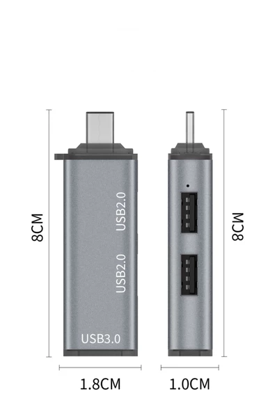 Type C 3 Port Usb Çoklayıcı 1*3.0-2*2.0 - Resim 2