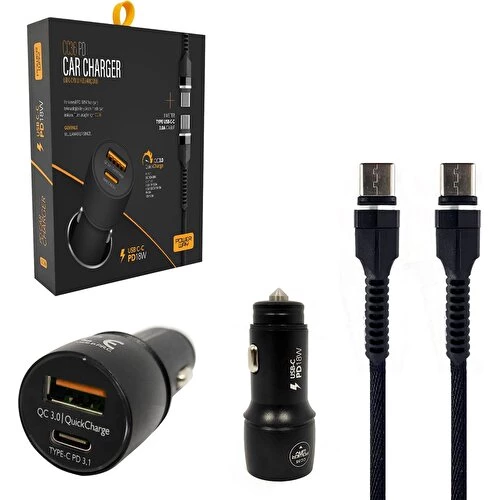 Powerway Telefon Araç Şarj Başlık Pd18W Type-C To Type-C Cc36 ürün görseli 1