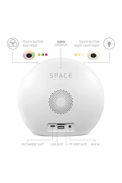 Powerway Saat Alarm Usb Aux Müzik Çalar Radyo Gece Lambası Taşınabilir Space Bluetooth Hoparlör ürün görseli 1