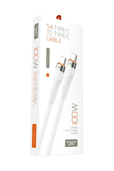 Powerway 100W -5A Süper Hızlı Type C To Type C Turbo Şarj Destekli Type-C  Şarj Kablosu Iphone 15 Uyumlu ürün görseli 1