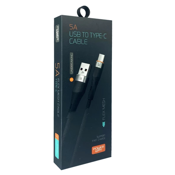 Powerway Hc05 İp Örgülü 5A Usb- Type C  Şarj ve Data Kablosu ürün görseli 1