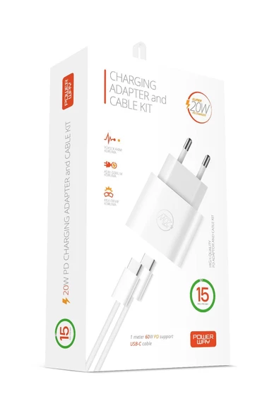 Powerway 20W Type-C Şarj Adaptörü ve Kablo Seti Hızlı ve Güvenli Apple Uyumlu RXS27 ürün görseli 1