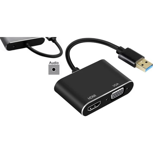 Pmr Zr702 USB 3.0 To HDMI VGA 3.5mm 1080P Monitör Çevirici Adaptör ürün görseli 1