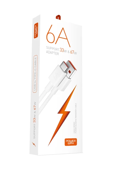 Powerway M6 33W-67W 6 Amper Type to Usb Şarj ve Data Kablosu ürün görseli 1