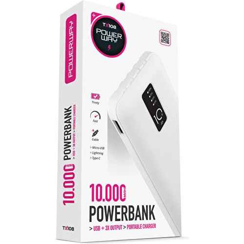 Powerway 10.000 Mah Dijital Göstergeli Kablolu İnce Tasarim Powerbank Tx108 ürün görseli 1