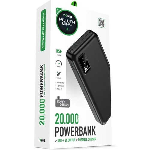 Powerway TX209 20.000 Mah Kablolu Dijital Göstergeli Powerbank ürün görseli 1