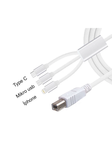 Pmr 3 İn 1 Type C-Lightning- Micro Usb To Type B Printer Kablosu - Resim 2