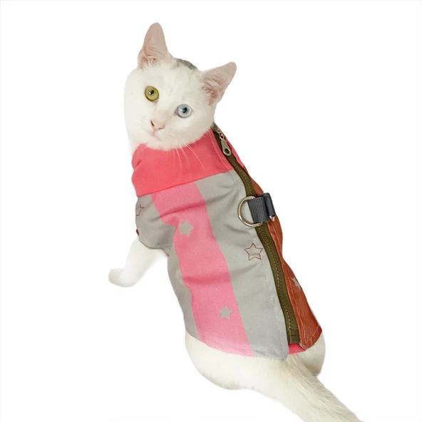Pink Stars Su itici Yağmurluk Kedi Yağmurluğu ürün görseli 1