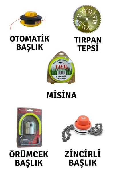 Motorlu Tırpan 4 lü Başlık Seti ve Tien Tırpan Misinası ürün görseli 1
