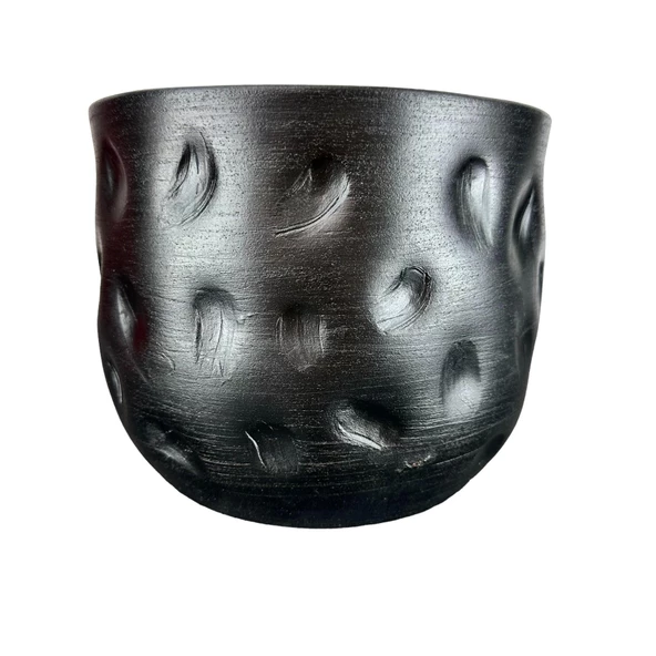 Bitki Tasarımı  Siyah Desenli Toprak Saksı Saksılık Salon Çiçeklik - 19 CM ürün görseli 1