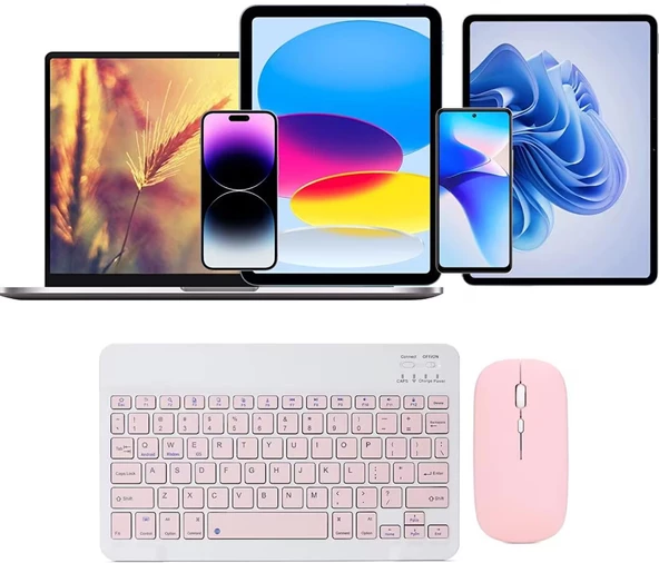 Kablosuz Klavye Ve Mouse Seti Bluetoothlu Şarj Edilebilir Windows İos Android Telefon Tablet Uyumlu - Resim 7