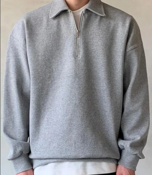 North London Erkek Polo Yaka Gri Oversize Sweatshirt / M Beden ürün görseli 1
