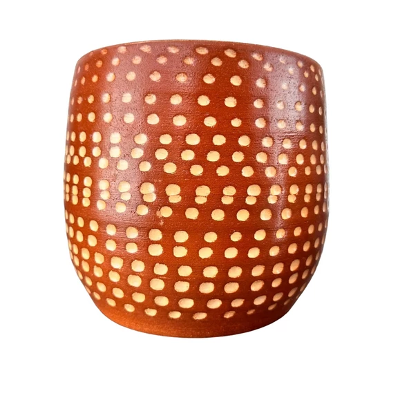Bitki Tasarımı  Beyaz Nokta Desenli Toprak Saksı Saksılık Salon Çiçeklik - 19 CM ürün görseli 1
