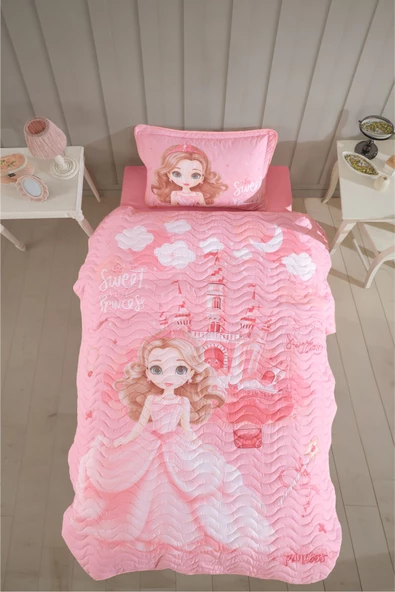 Clasy Ranforce %100 Pamuk Tek Kişilik Yatak Örtüsü Seti Sweet Princess Pudra ürün görseli 1