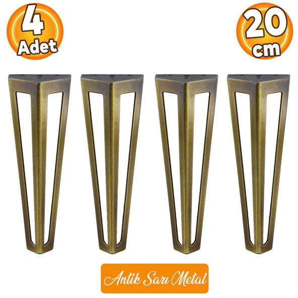 Ovit Metal Antik Sarı 20 cm Mobilya Koltuk Kanepe Konsol Tv Ünitesi Yükseltici Ayağı Ayakları 4 Adet ürün görseli 1