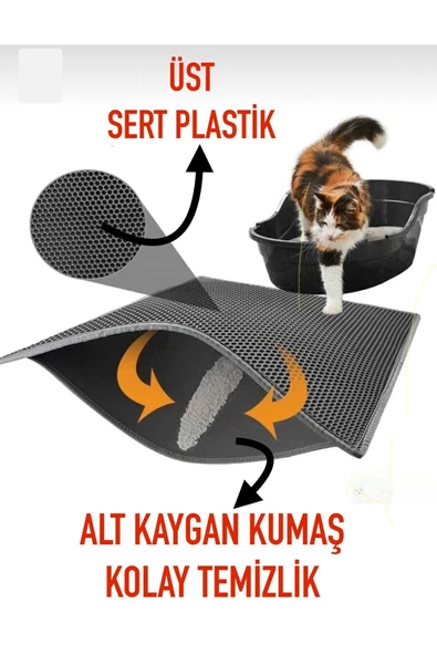 Üst Sert Plastiktir Elekli Kedi Paspası Kedi Tuvalet Önü Paspas Elekli Kedi Kumu Paspası (SİYAH) ürün görseli 1