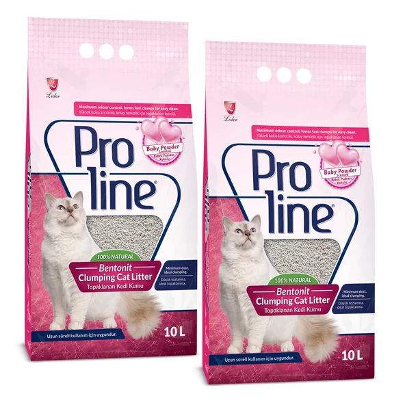Proline Bebek Pudrası Kokulu İnce Taneli Kedi Kumu 10 L x 2 Adet ürün görseli 1