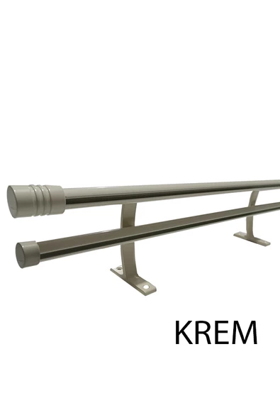 20 mm Kornişli Dekoratif Alüminyum Çift Raylı Rustik  Perde Askısı Krem ürün görseli 1