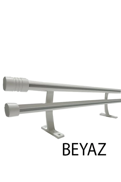 20 mm Kornişli Dekoratif Alüminyum Çift Raylı Rustik  Perde Askısı Beyaz ürün görseli 1