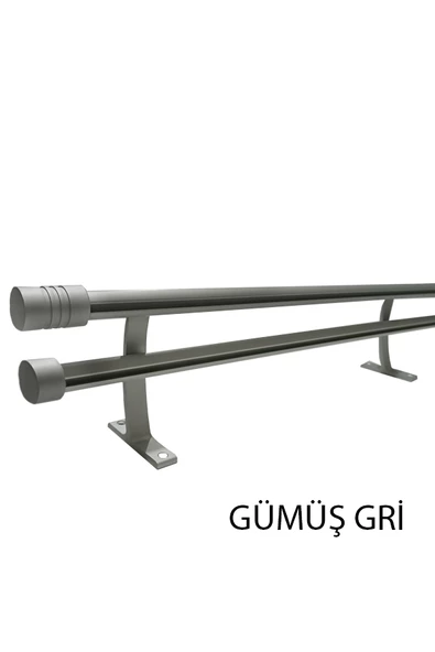 20 mm Kornişli Dekoratif Alüminyum Çift Raylı Rustik  Perde Askısı Gümüş ürün görseli 1