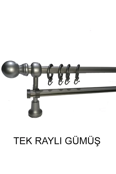 KLASİK AHŞAP RUSTİK PERDE ASKISI Tek Raylı 28 MM BORU Gümüş ürün görseli 1