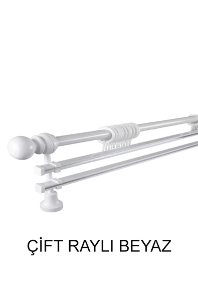 KLASİK AHŞAP RUSTİK PERDE ASKISI Çift Raylı 28 MM BORU Beyaz ürün görseli 1