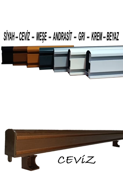 Ceviz Dekoratif Perde Ray Kornişi Alüminyum 2 KANALLI ürün görseli 1