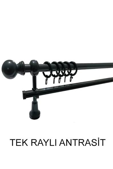 KLASİK AHŞAP RUSTİK PERDE ASKISI Tek Raylı 28 MM BORU Antrasit ürün görseli 1