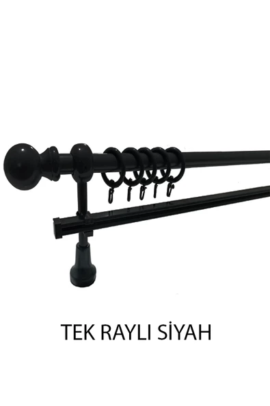 KLASİK AHŞAP RUSTİK PERDE ASKISI Tek Raylı 28 MM BORU Siyah ürün görseli 1