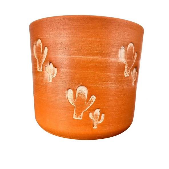 Bitki Tasarımı Kaktüs Desenli Toprak Saksı Saksılık Salon Çiçeklik - 19 CM ürün görseli 1