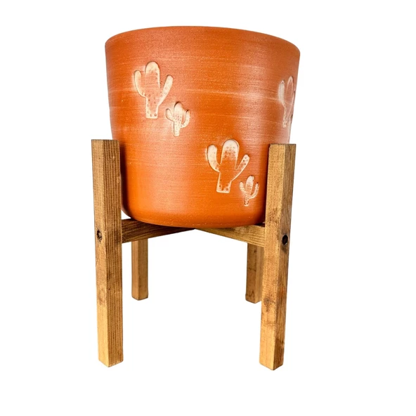 Bitki Tasarımı Aksesuar Kaktüs Desenli Toprak Saksı Saksılık Salon Çiçeklik 4 Ayaklı - 19 CM ürün görseli 1