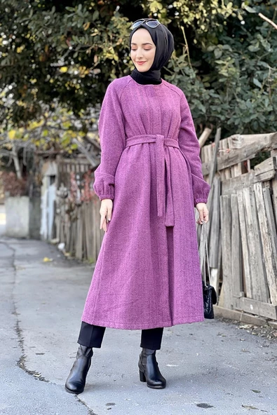 Düğmeli Kaşe Kap Mürdüm - Resim 2