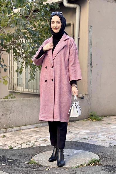 Kaşe Ceket Pudra - Resim 4