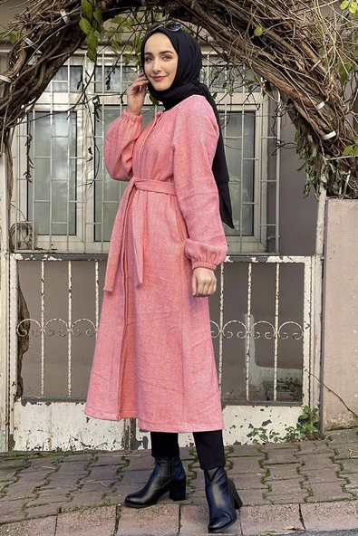 Düğmeli Kaşe Kap Somon - Resim 2