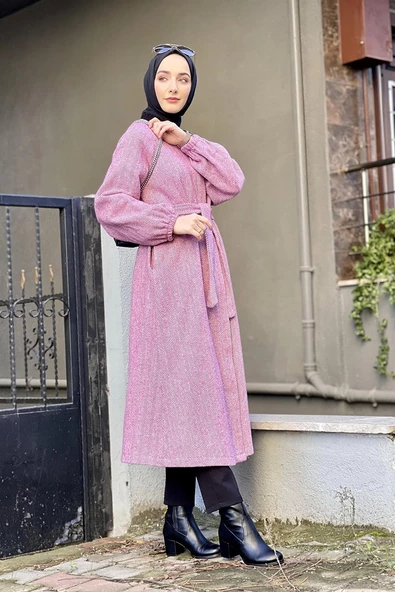 Düğmeli Kaşe Kap Pudra - Resim 3