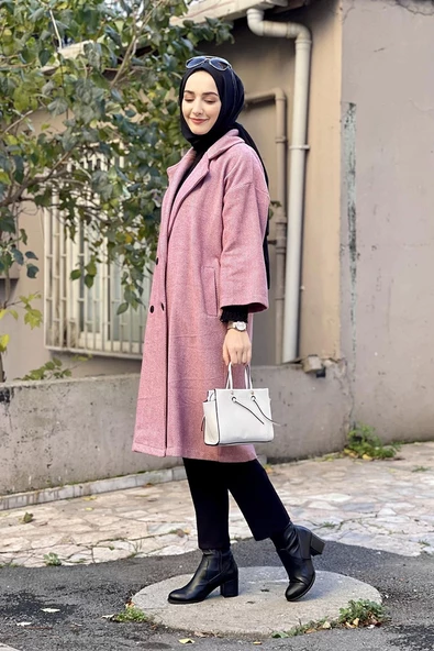 Kaşe Ceket Pudra - Resim 3