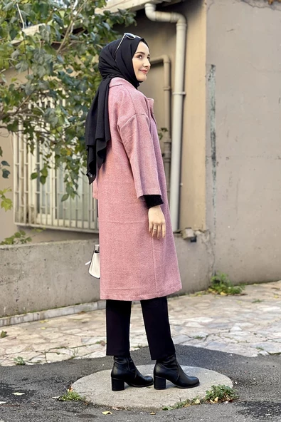 Kaşe Ceket Pudra - Resim 5