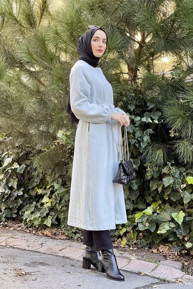 Düğmeli Kaşe Kap Bebe Mavisi - Resim 4