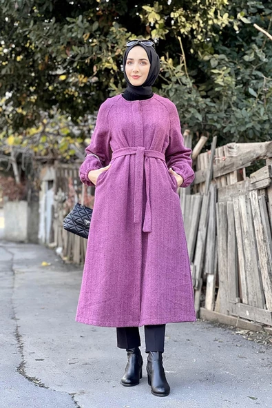 Düğmeli Kaşe Kap Mürdüm - Resim 3