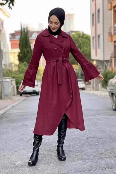 Kaşe Kaban Bordo - Resim 4